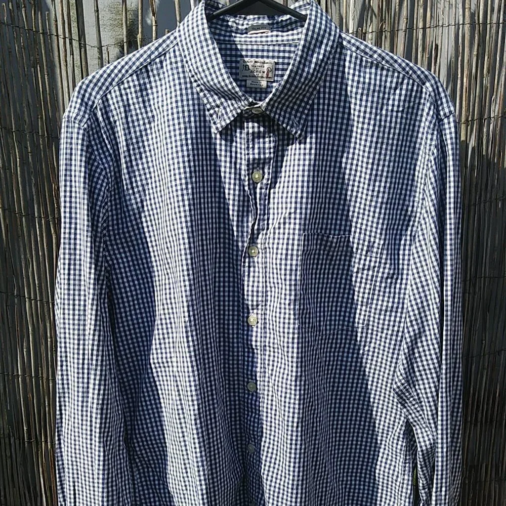 J. Crew Navy White Checked Long Sleeve Lightweight Button Down Slim Fit - L
